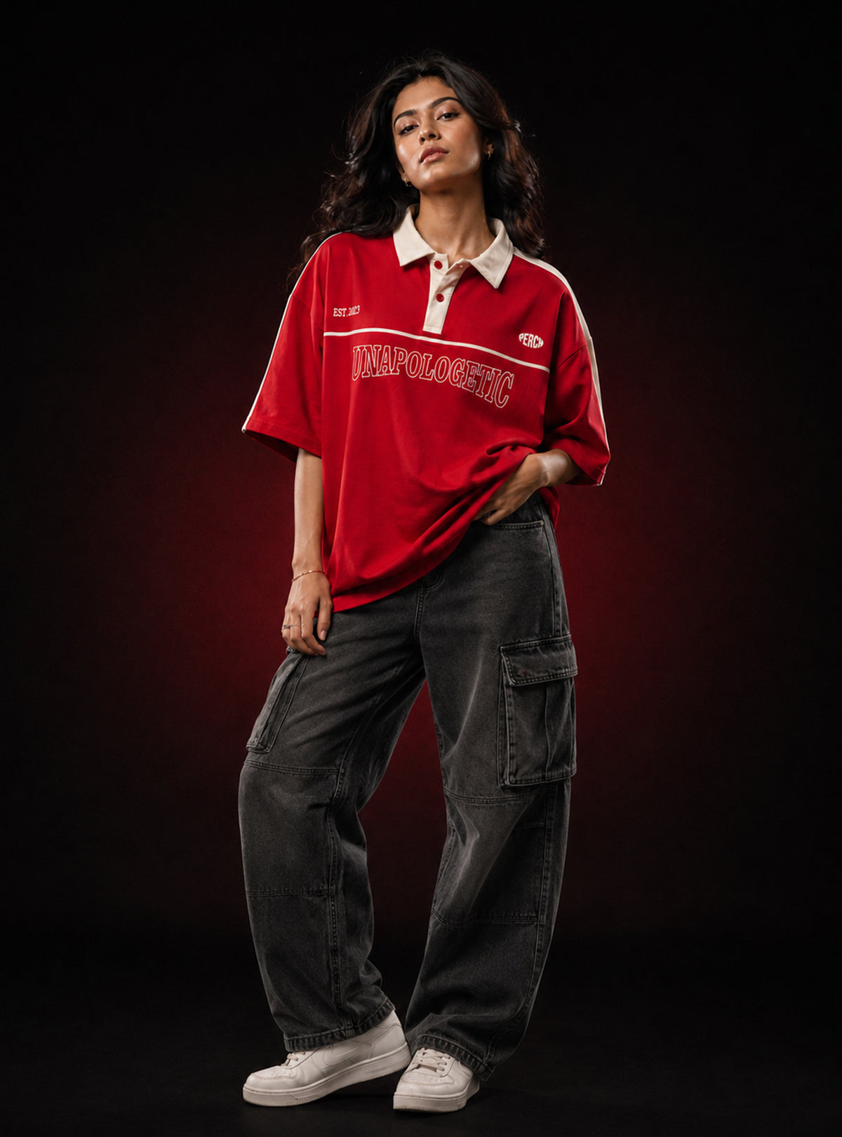 Red Unapologetic Cotton Oversized Polo Tshirt for Men & Women