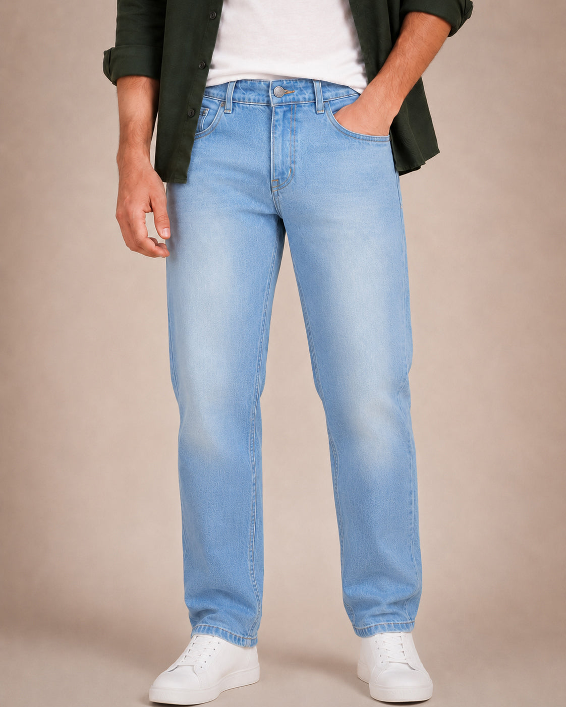 Light Blue Washed Straight Fit Jeans