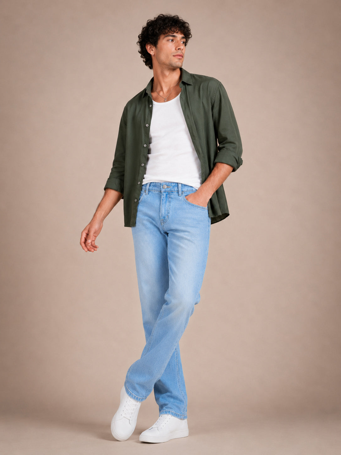 Light Blue Washed Straight Fit Jeans
