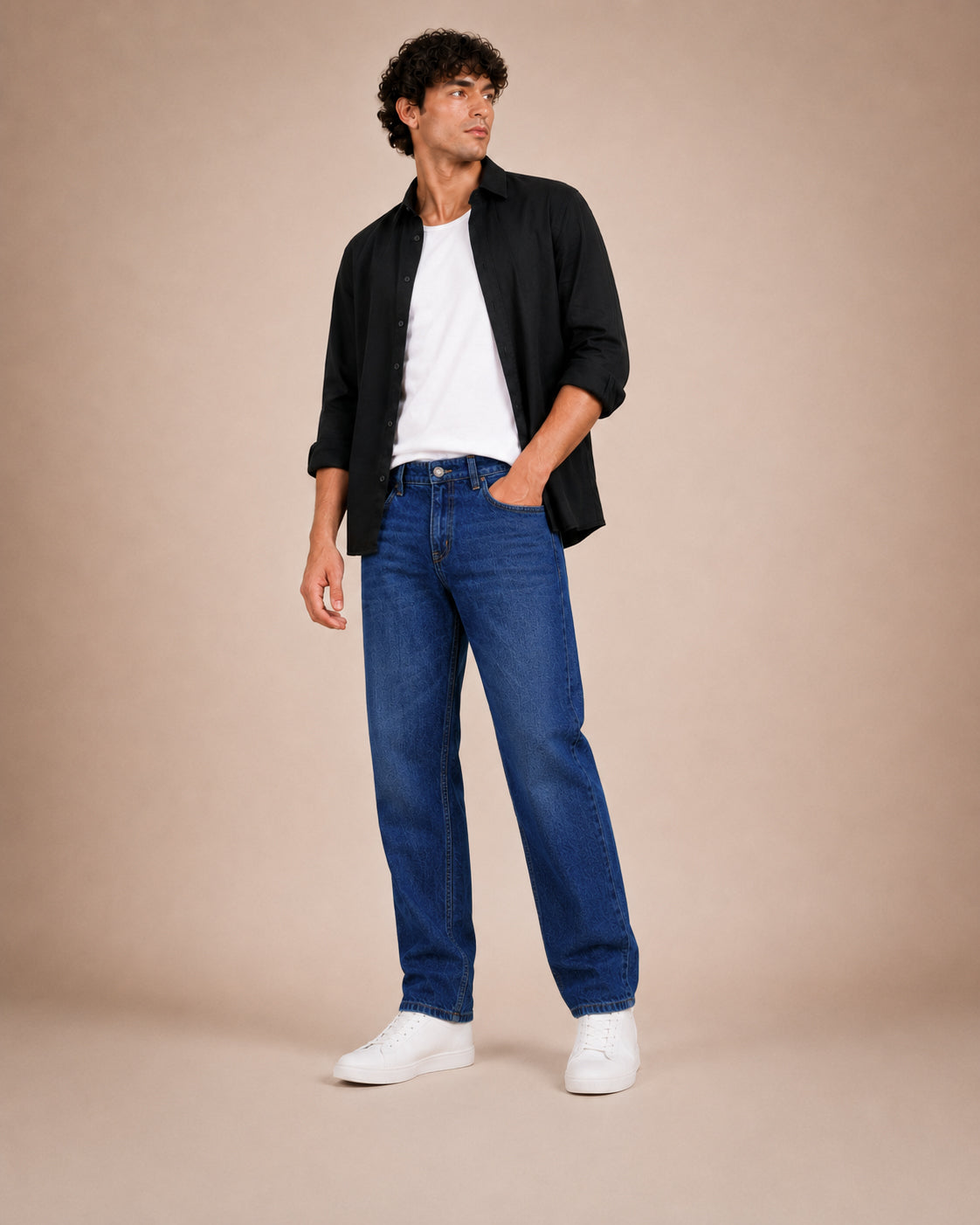 Dark Blue Washed Straight Fit Jeans