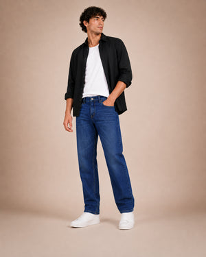 Dark Blue Washed Straight Fit Jeans