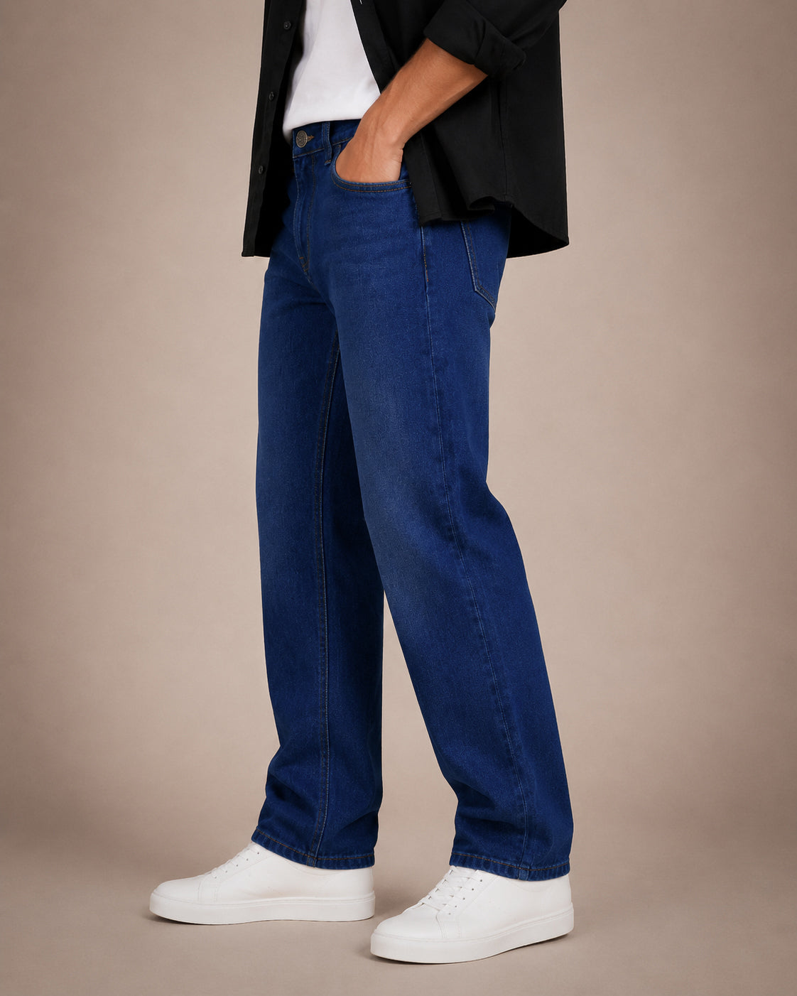 Dark Blue Washed Straight Fit Jeans