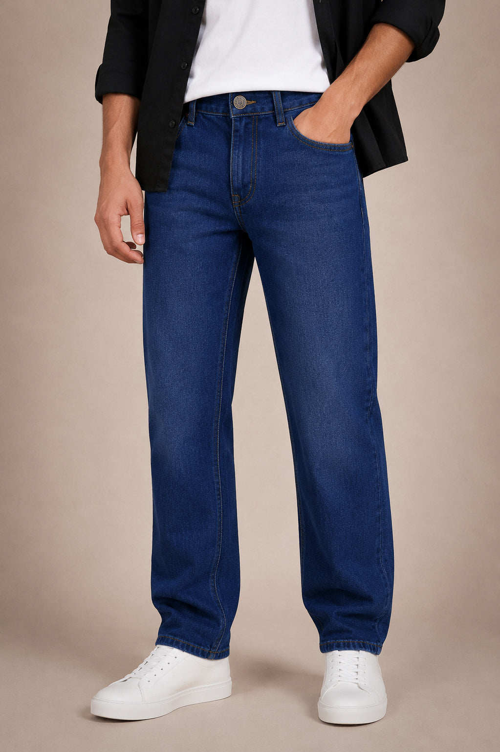 Dark Blue Washed Straight Fit Jeans