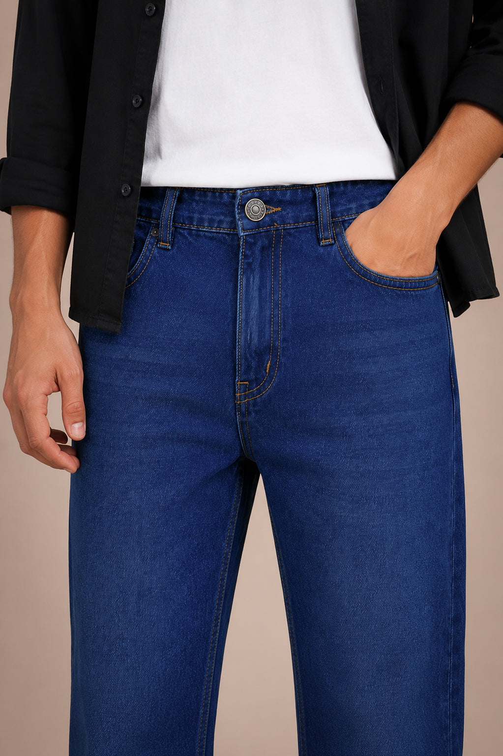 Dark Blue Washed Straight Fit Jeans