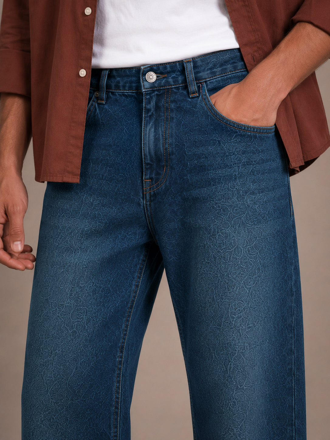 Teal Blue Washed Straight Fit Jeans