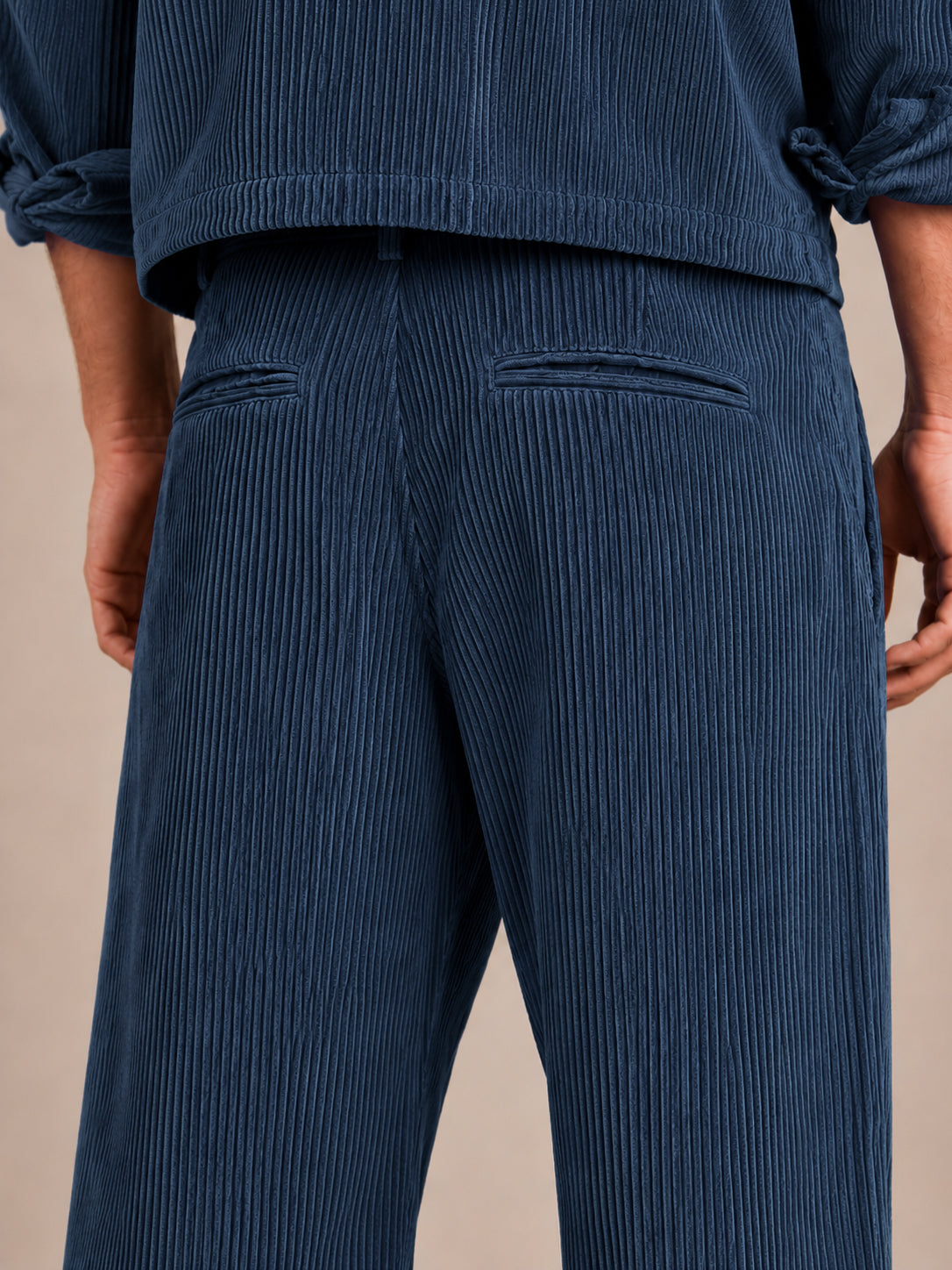 Navy Blue Corduroy Regular Fit Pleated Trouser
