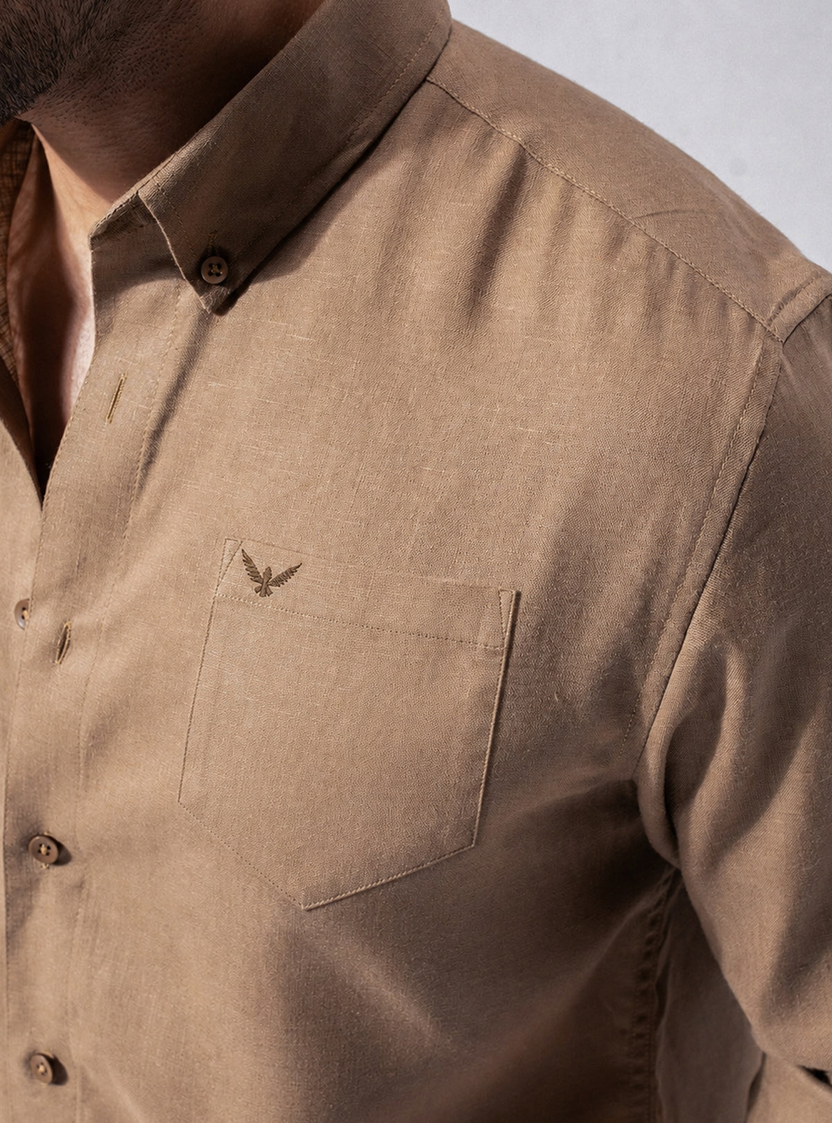 Brown Pre-Washed Linen Blend Shirt