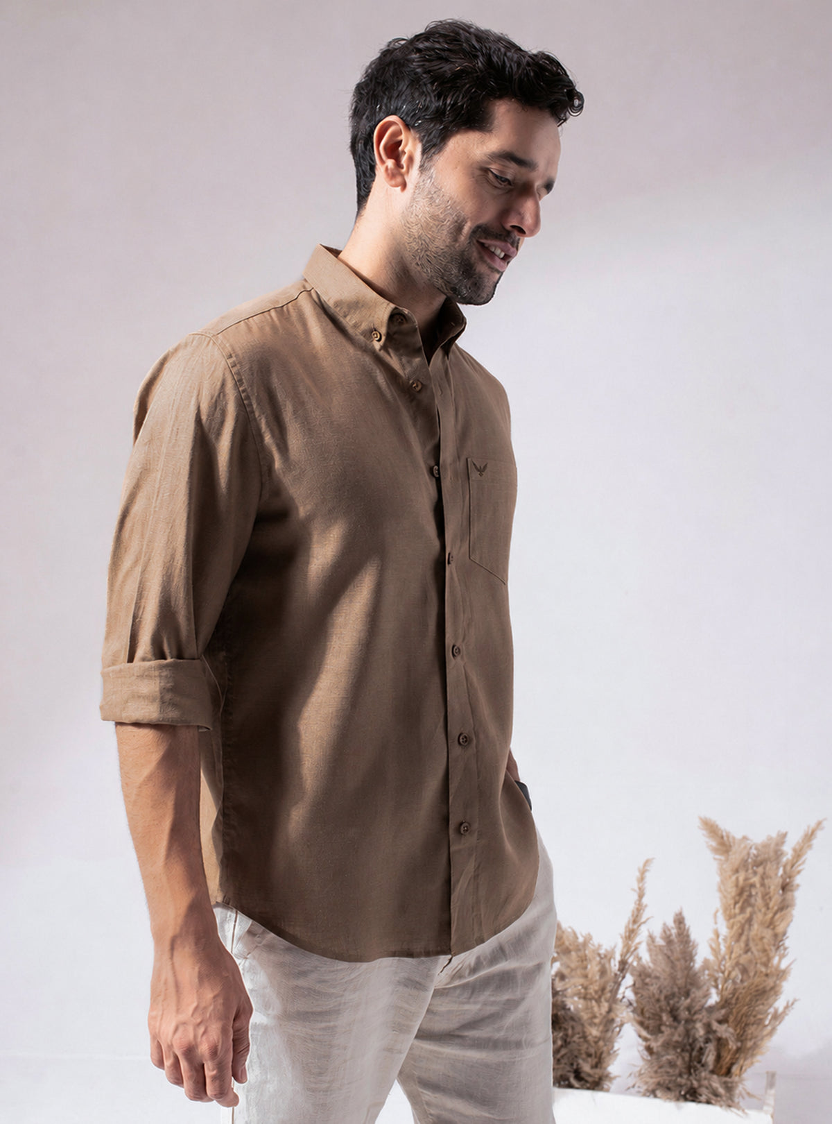 Brown Pre-Washed Linen Blend Shirt