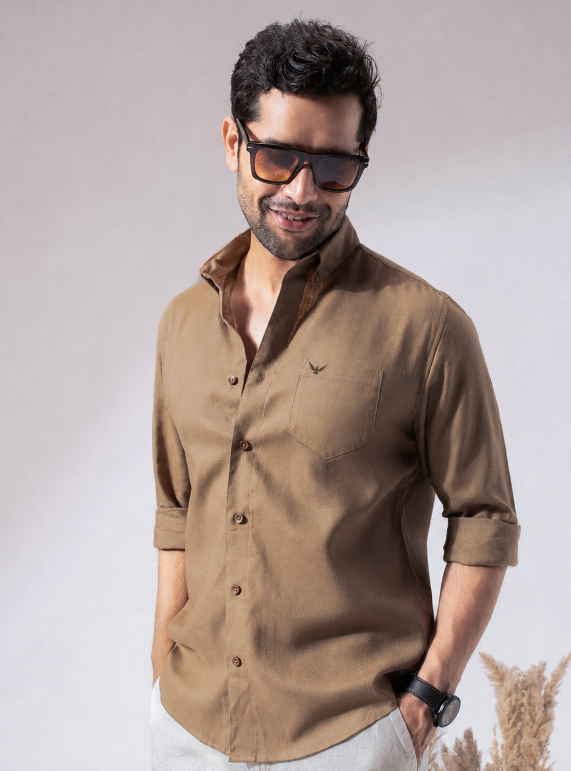 Brown Pre-Washed Linen Blend Shirt