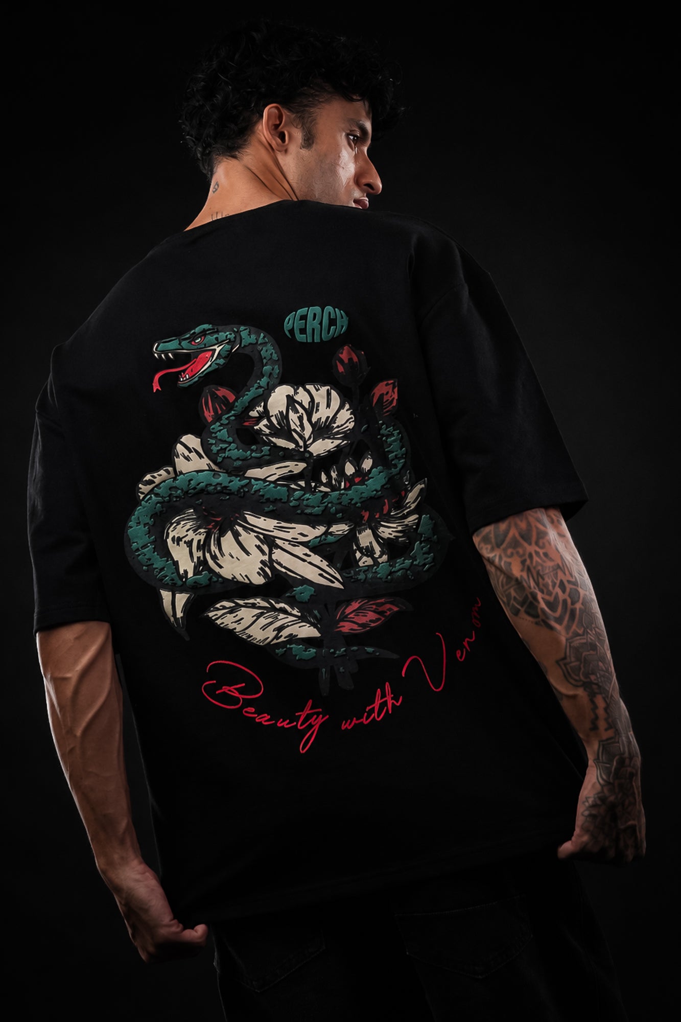 Black Snake Print Oversized Tshirt