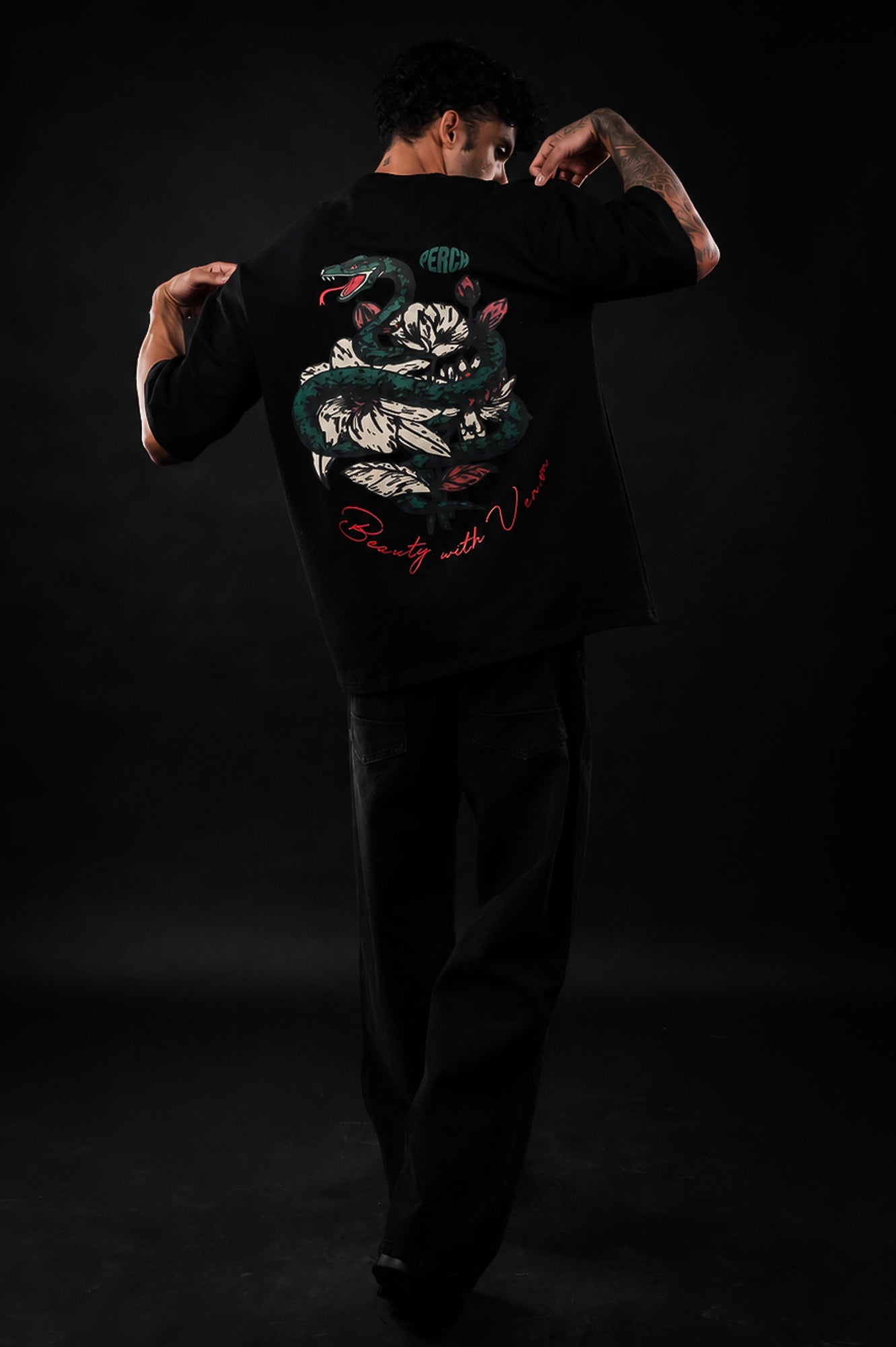 Black Snake Print Oversized Tshirt