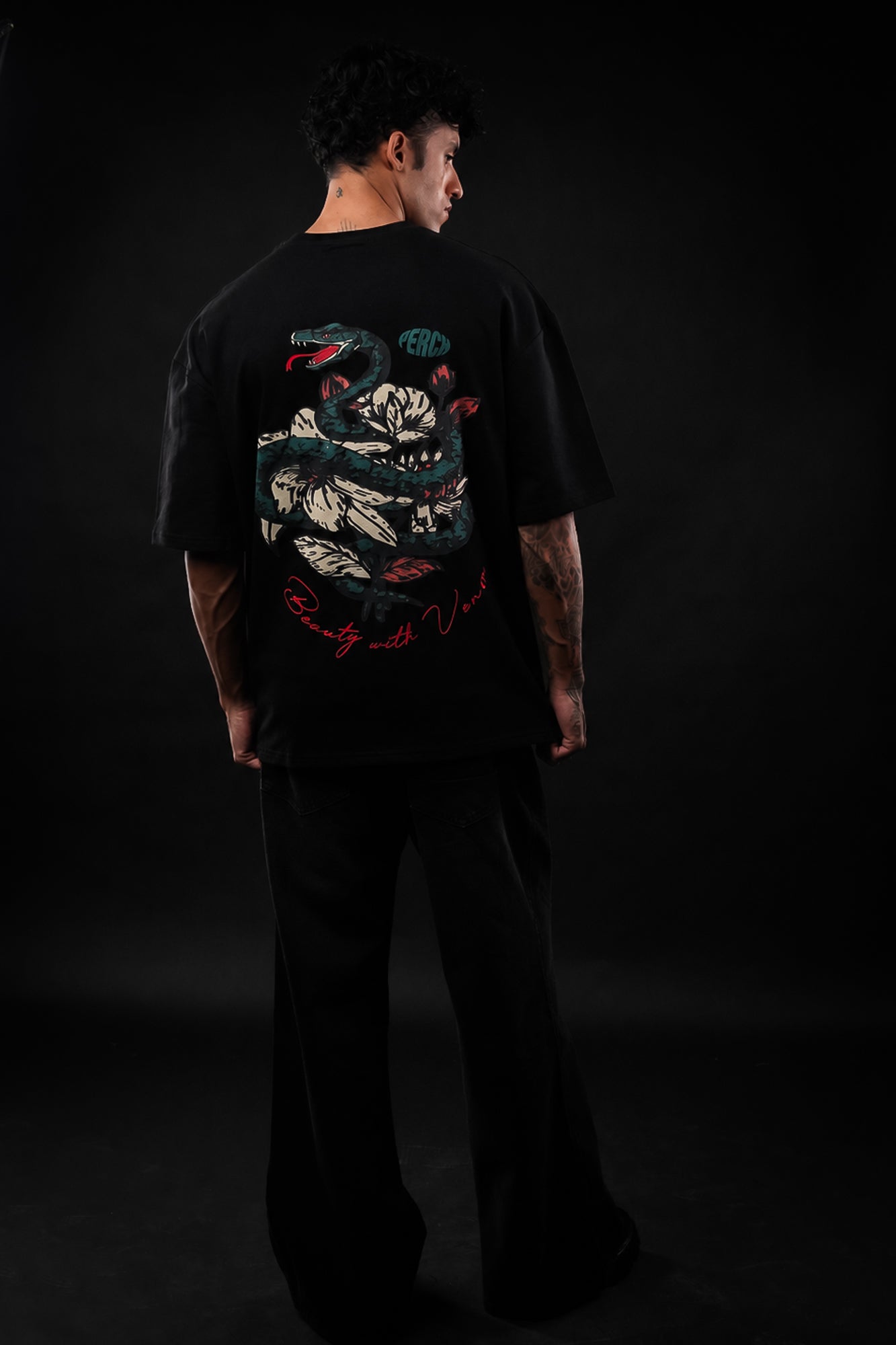 Black Snake Print Oversized Tshirt