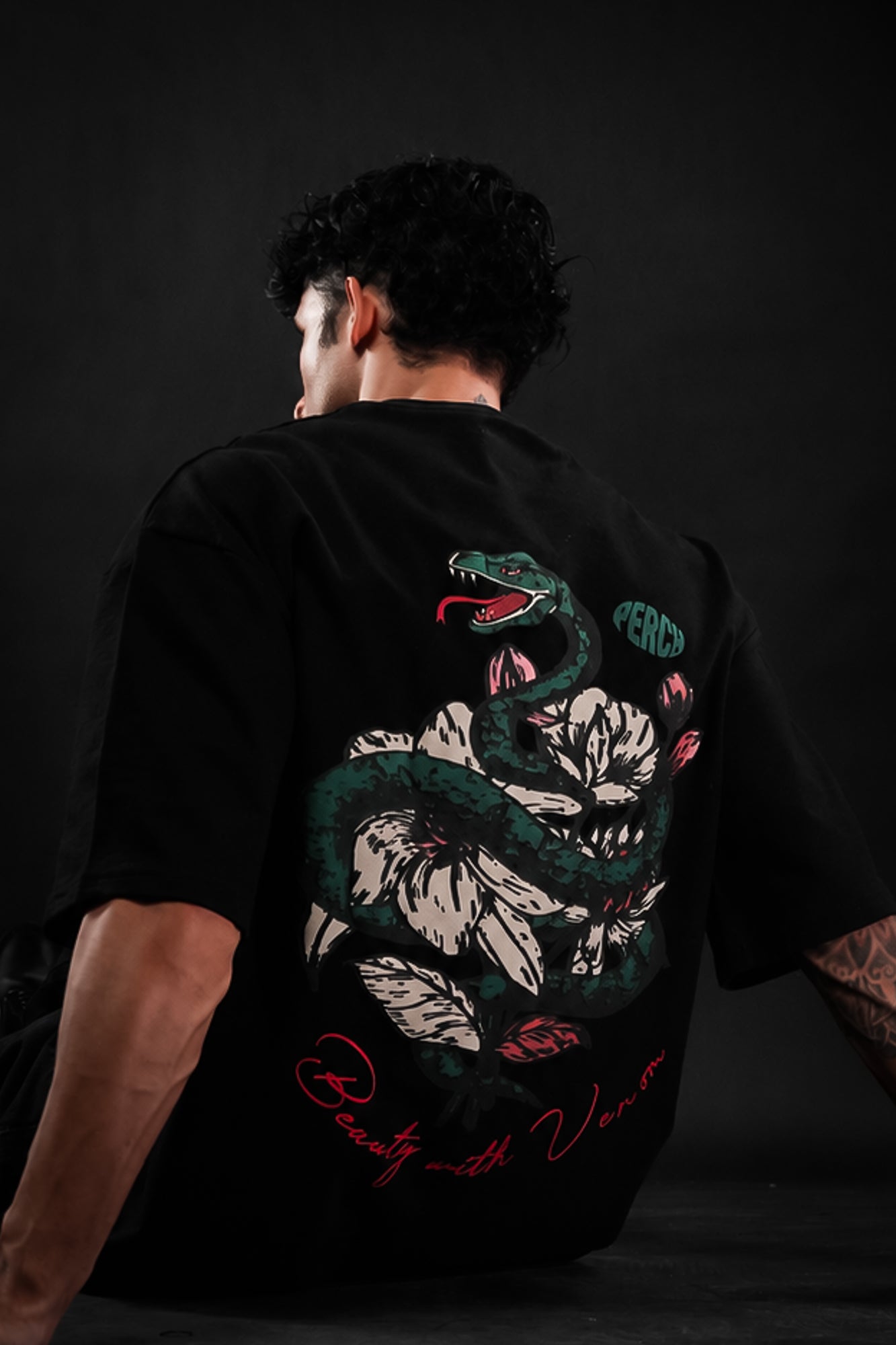 Black Snake Print Oversized Tshirt