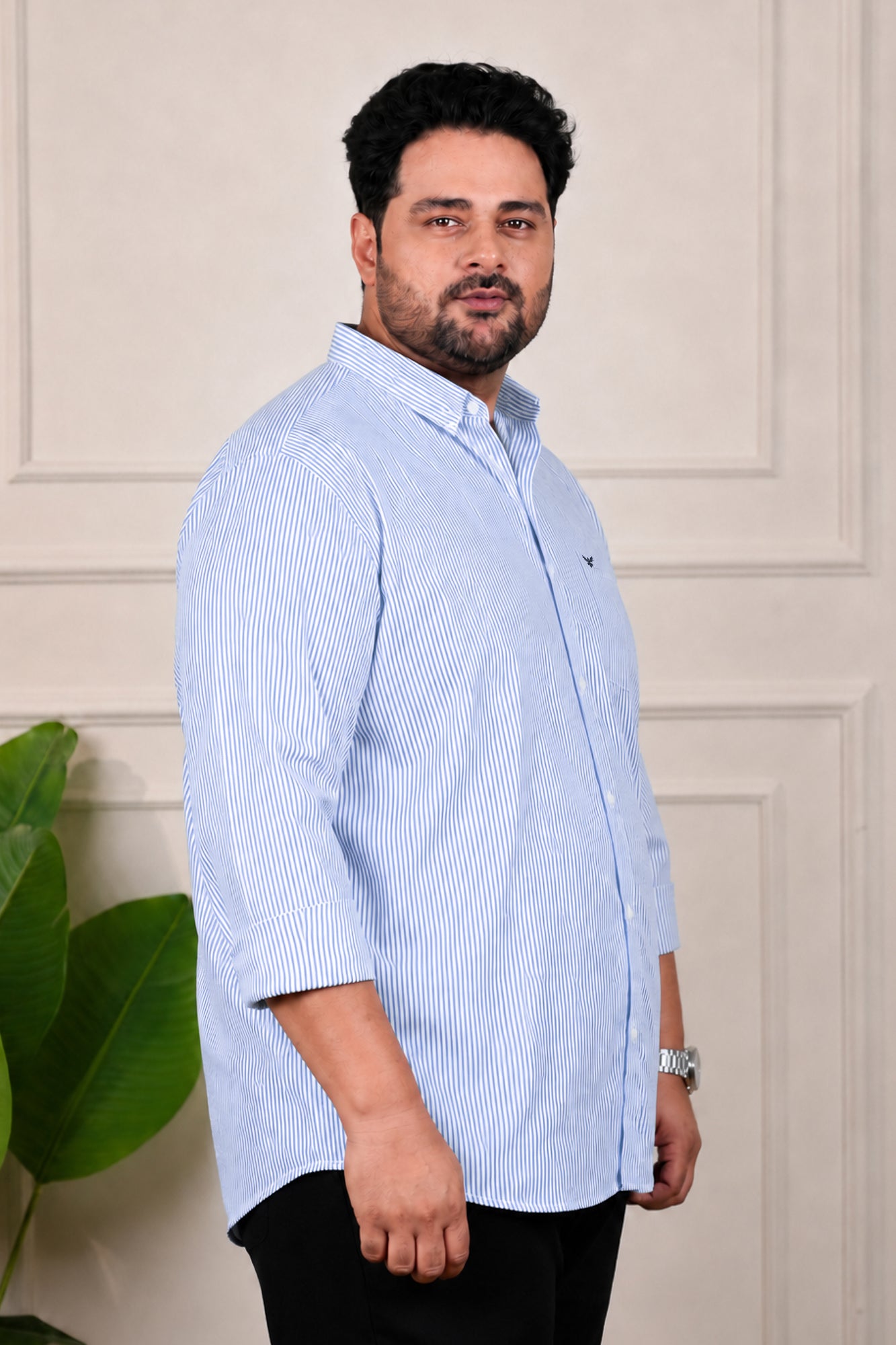 Navy Blue Slim Fit Regular Fit Plus Size Cotton Shirt