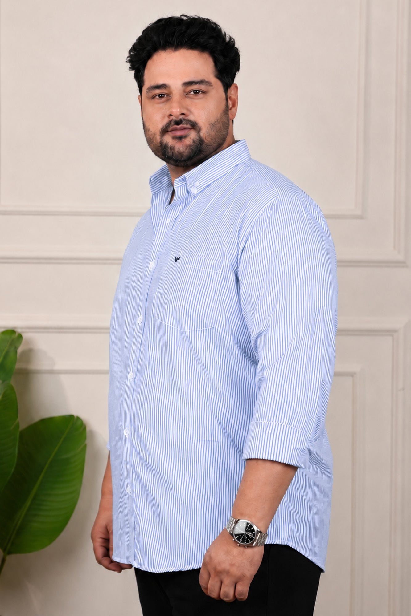 Navy Blue Slim Fit Regular Fit Plus Size Cotton Shirt