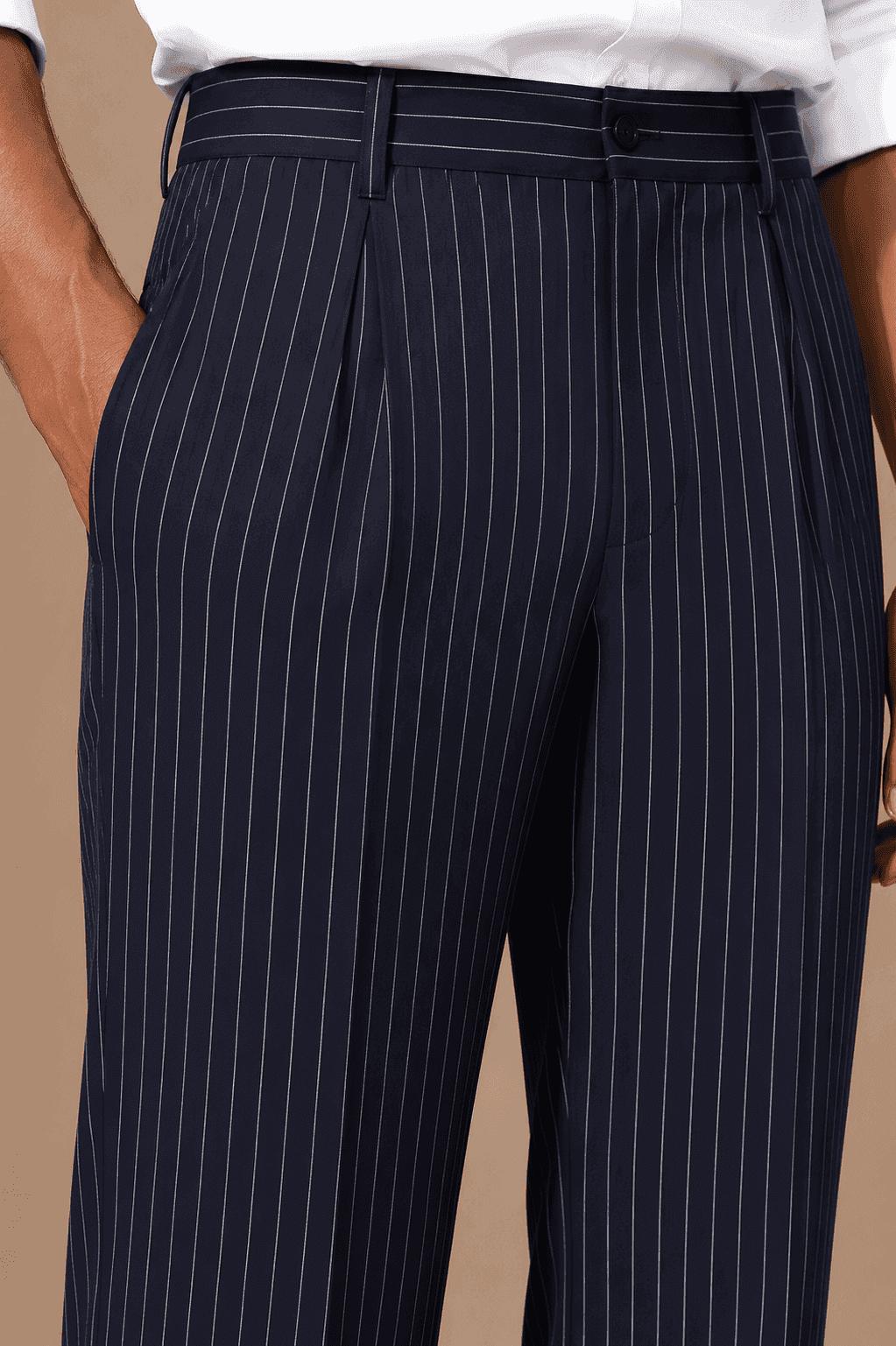 Navy Striped Viscose Relaxed Fit Korean Pant