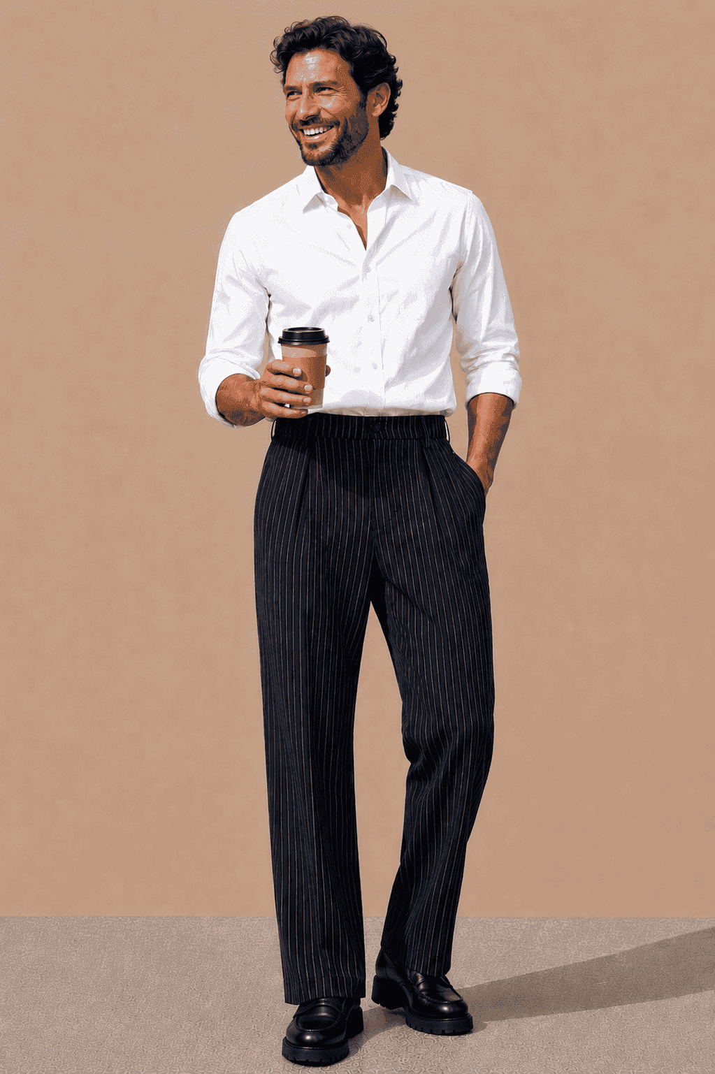 Navy Striped Viscose Relaxed Fit Korean Pant