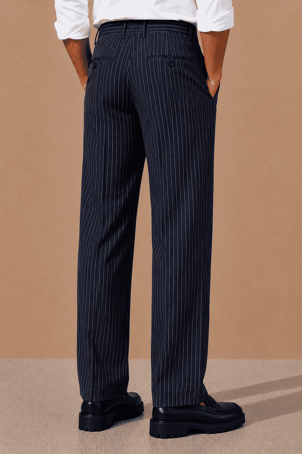 Navy Striped Viscose Relaxed Fit Korean Pant