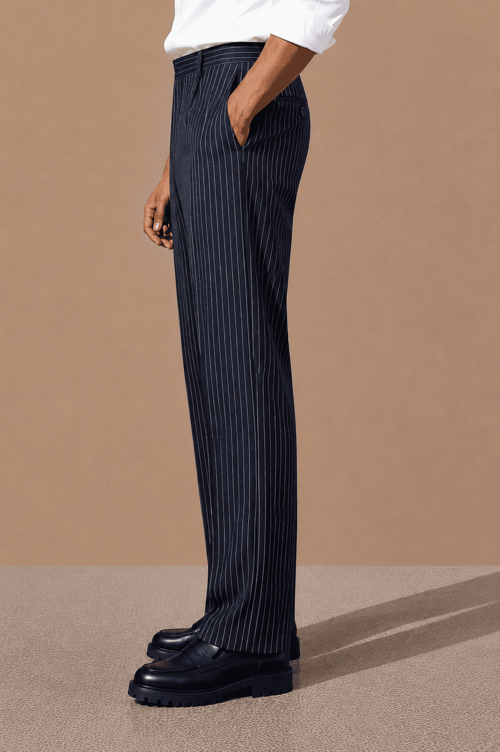 Navy Striped Viscose Relaxed Fit Korean Pant