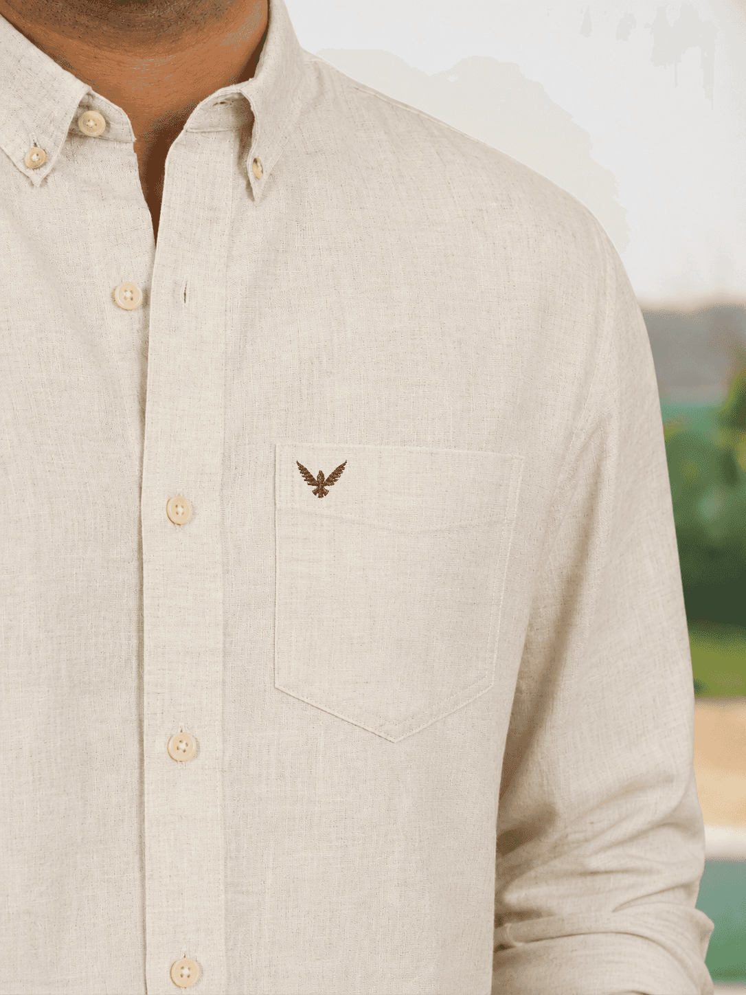 Natural Grain Ivory Pre-Washed Linen Cotton Regular Fit Plus Size Shirt
