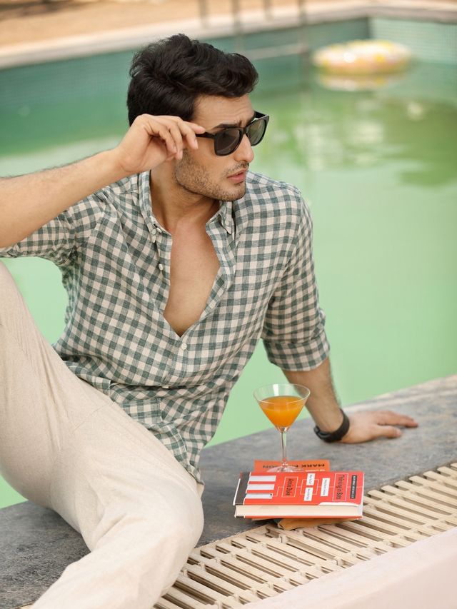 Meadow Green Checks Pre-Washed Linen Cotton Shirt
