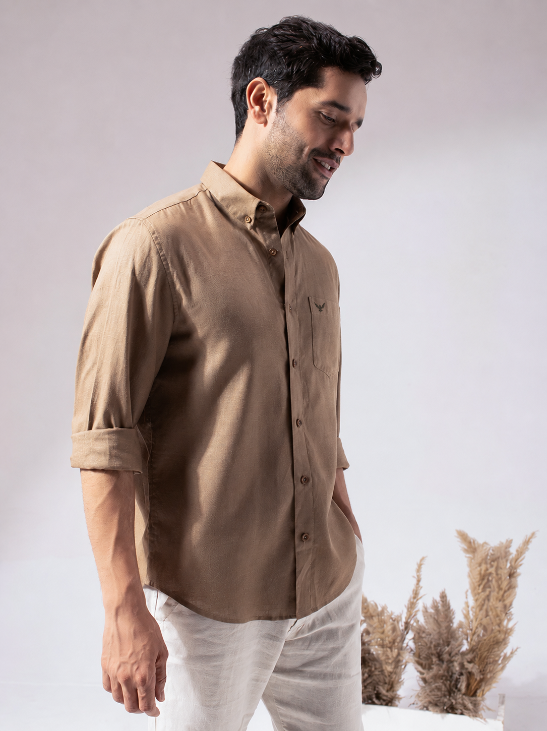 Brown Pre-Washed Linen Blend Shirt