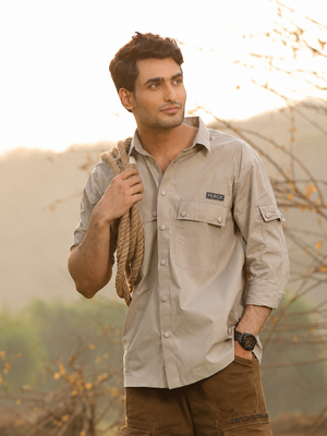 Beige Utility Box Fit Shirt