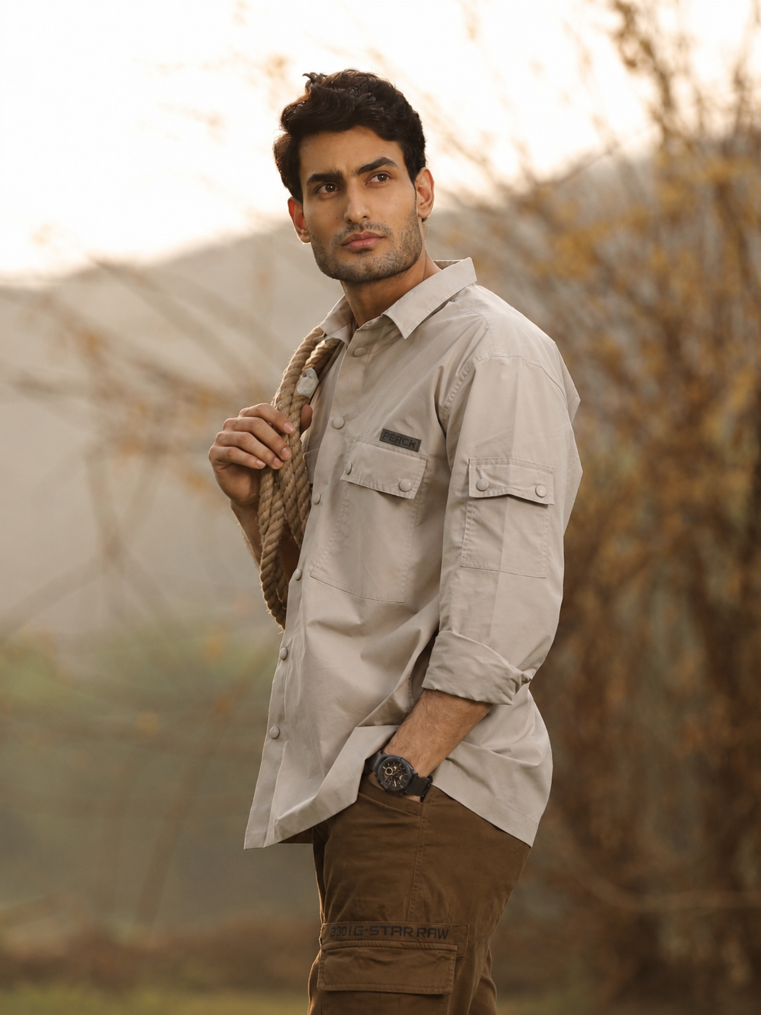 Beige Utility Box Fit Shirt