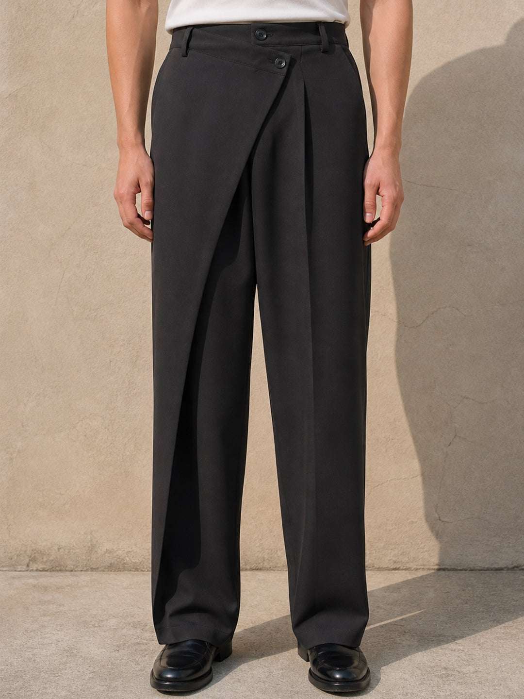 Black Solid Banana Crepe Relaxed Fit Korean Pant