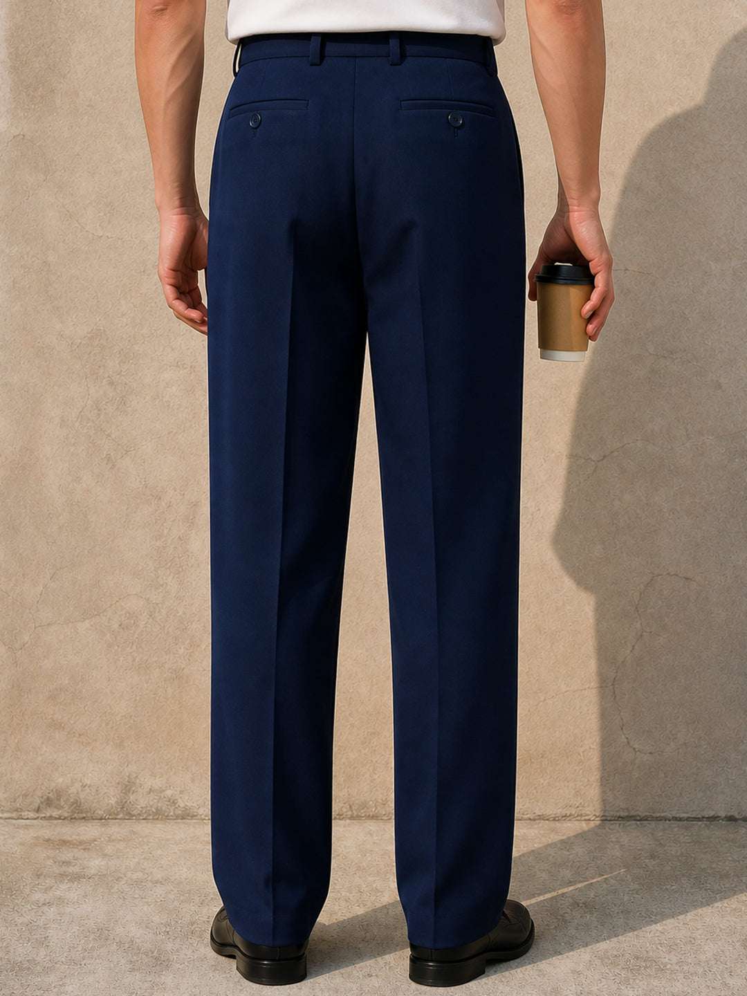Navy Solid Banana Crepe Relaxed Fit Korean Pant