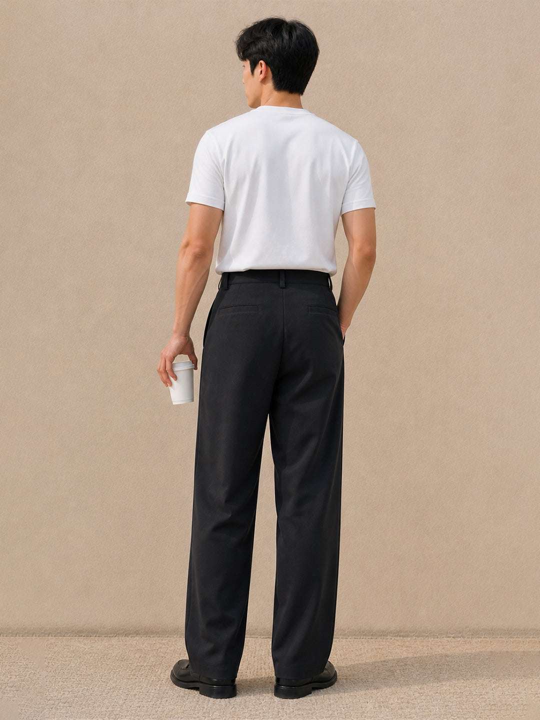 Black Solid Banana Crepe Relaxed Fit Korean Pant