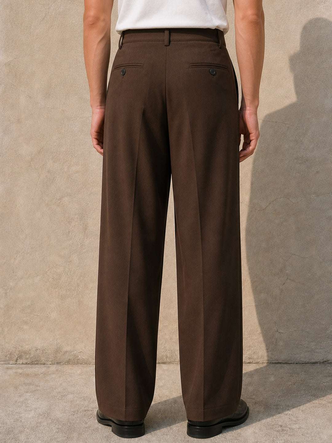 Brown Solid Banana Crepe Relaxed Fit Korean Pant