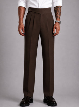Brown Solid Straight Fit Single Buckle Gurkha Pant For Men