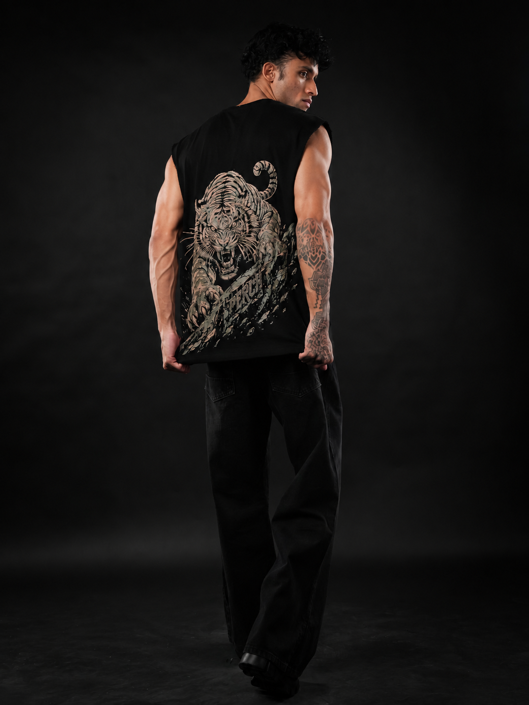 Black Lion Print Oversized Tank Tshirt