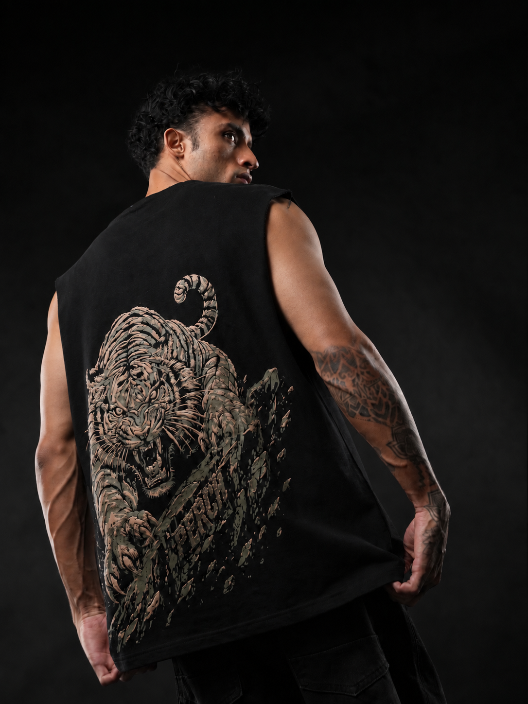 Black Lion Print Oversized Tank Tshirt