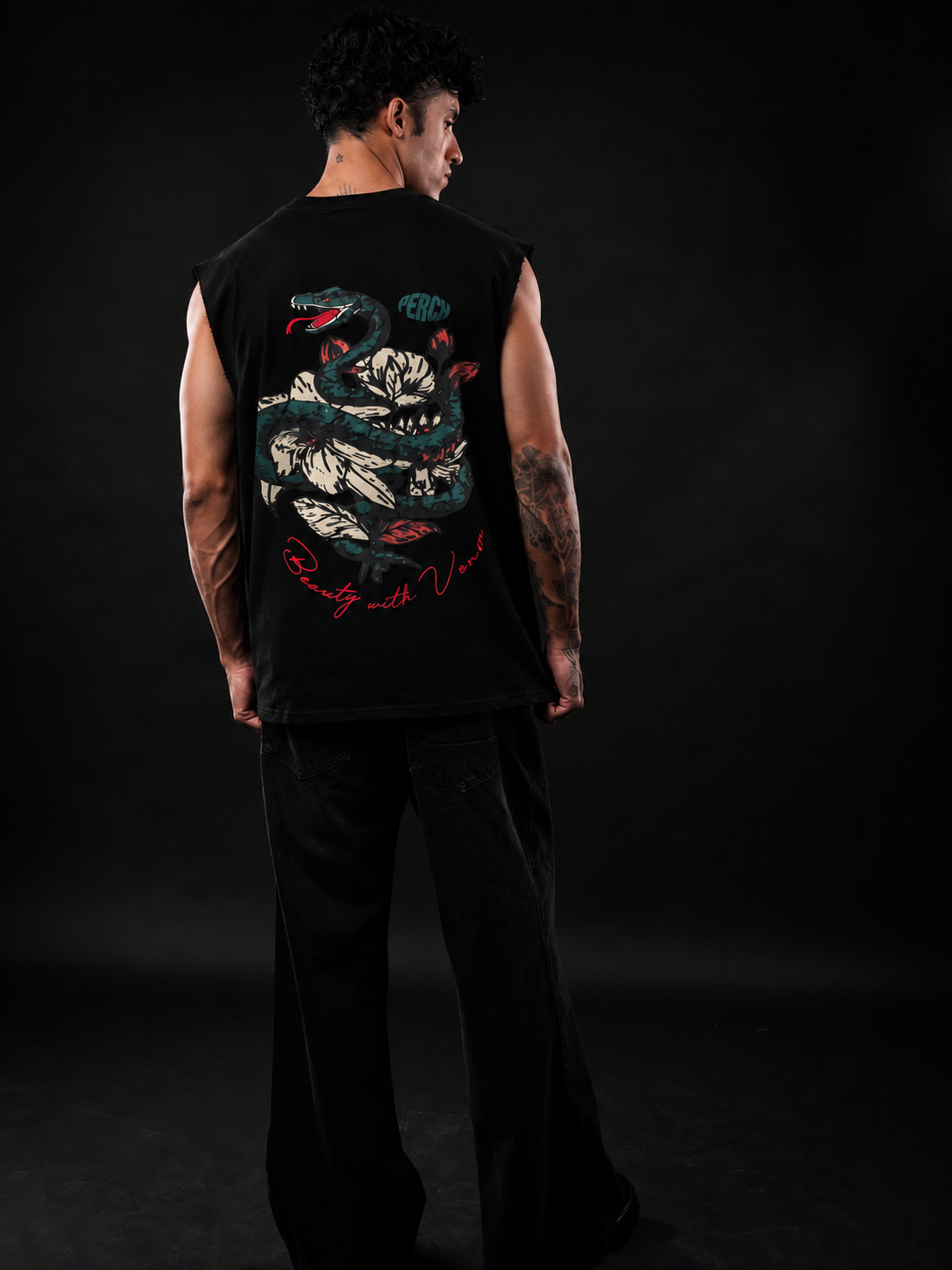 Black Snake Print Oversized Tank Tshirt
