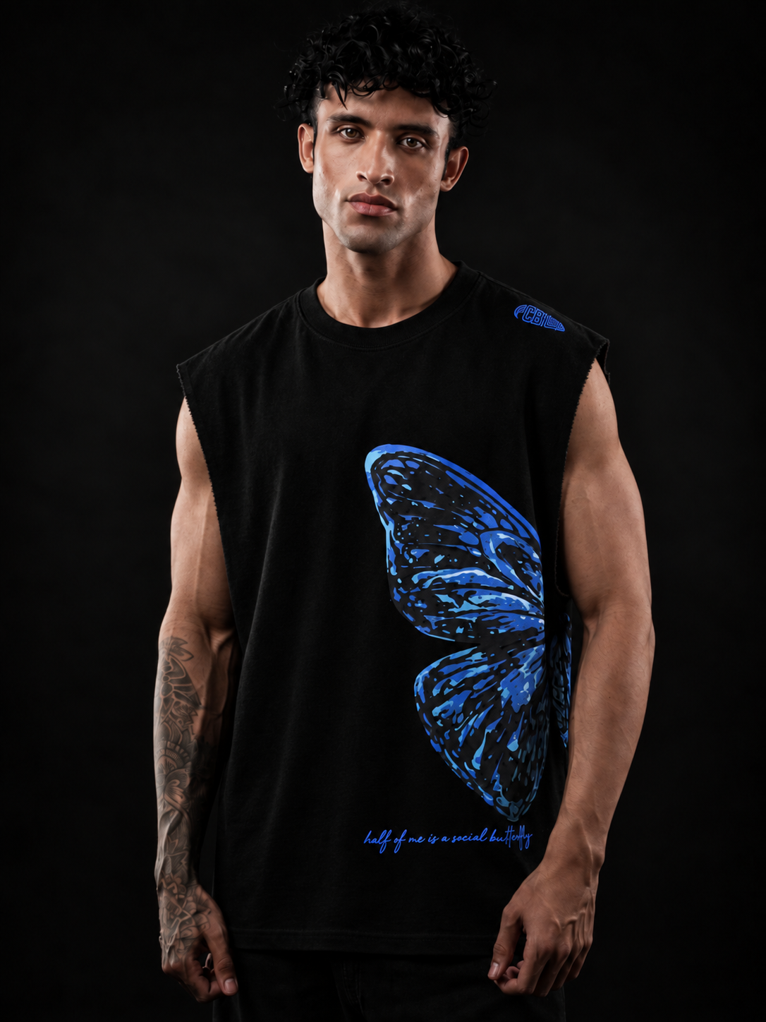 Black Butterfly Print Oversized Tank Tshirt