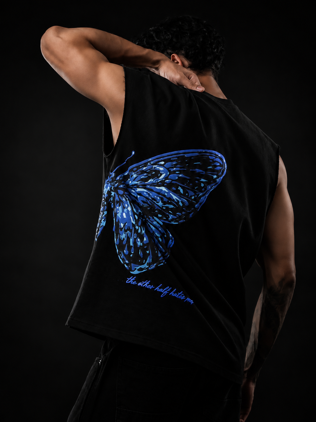 Black Butterfly Print Oversized Tank Tshirt