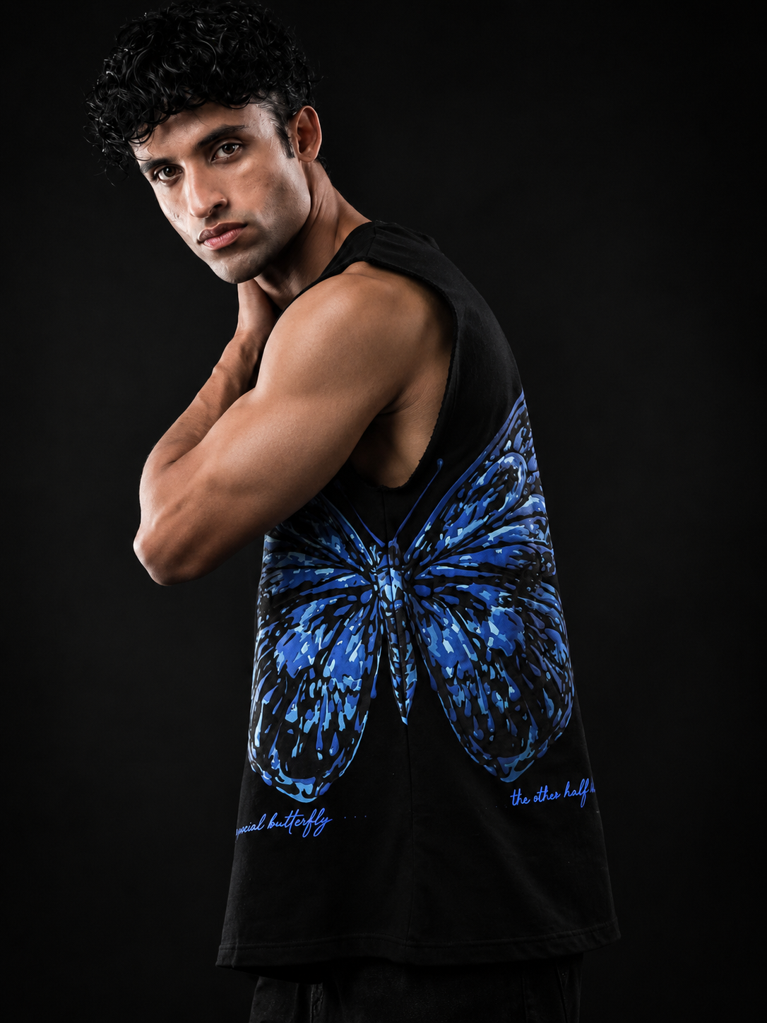 Black Butterfly Print Oversized Tank Tshirt