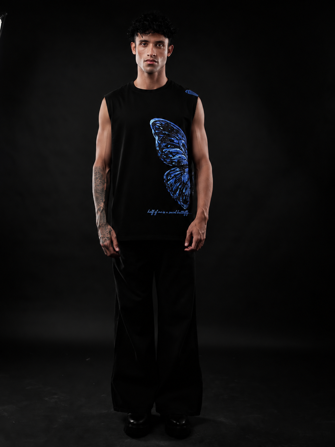 Black Butterfly Print Oversized Tank Tshirt