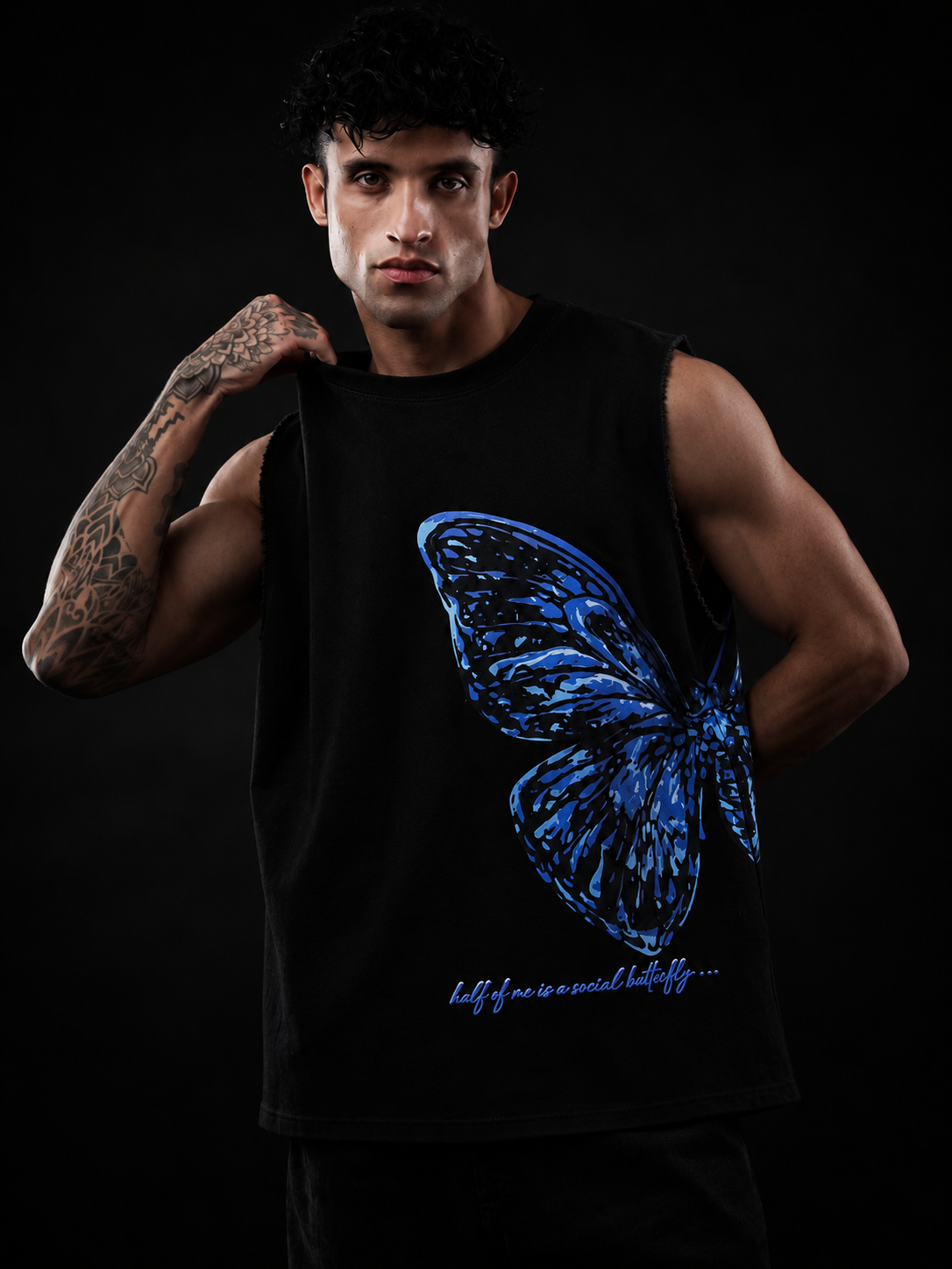 Black Butterfly Print Oversized Tank Tshirt
