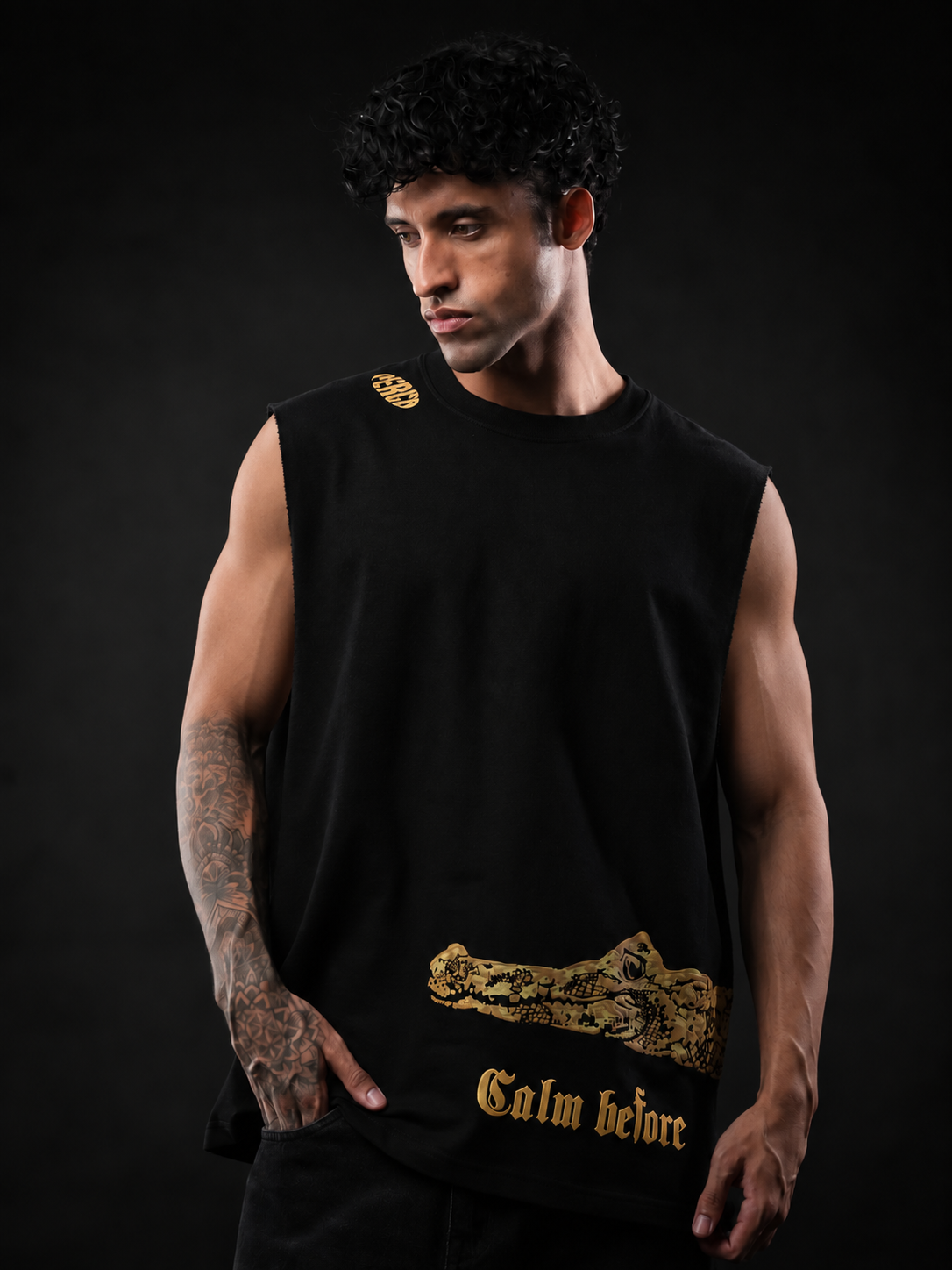 Black Crocodile Print Oversized Tank Tshirt