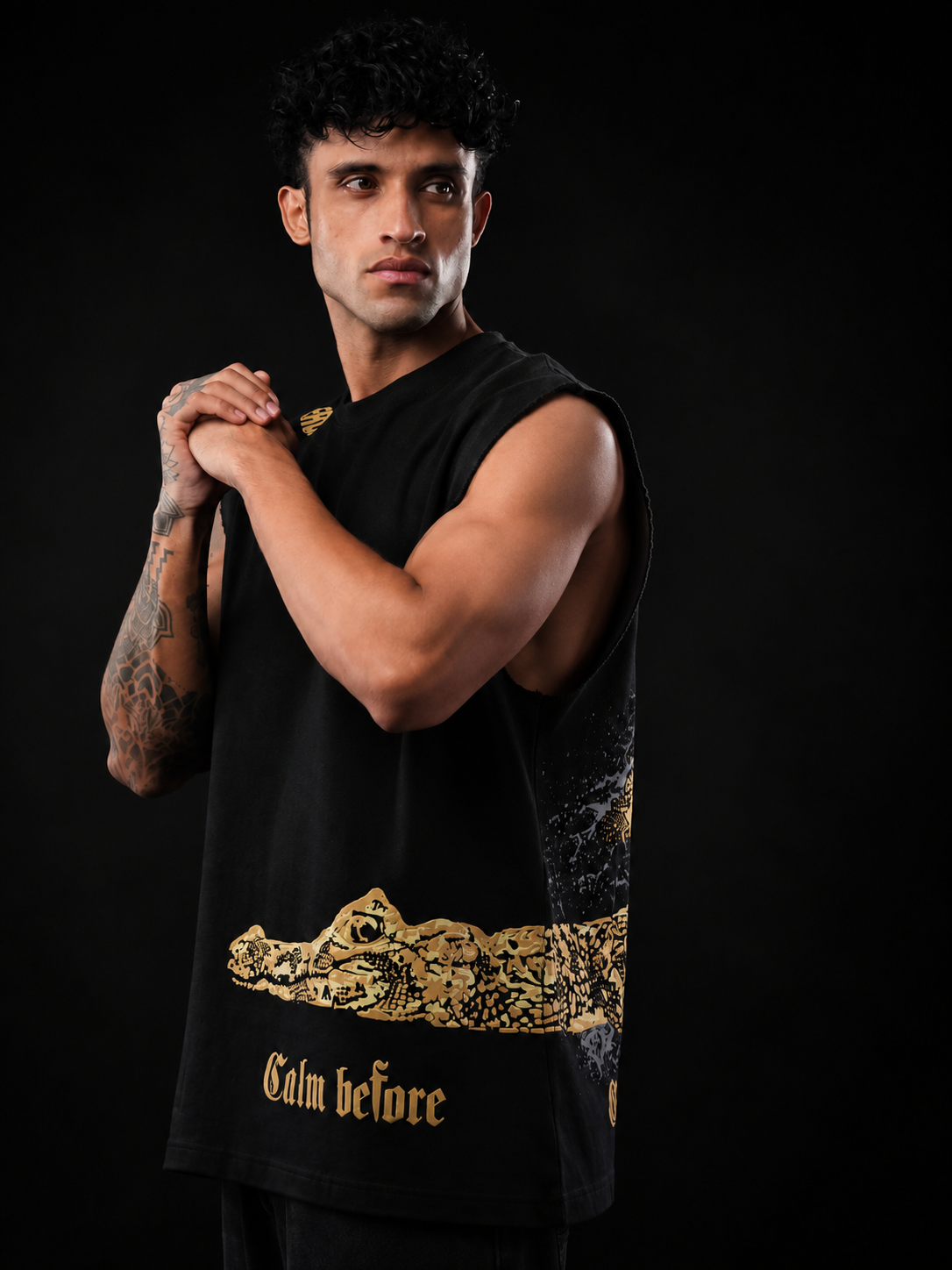Black Crocodile Print Oversized Tank Tshirt