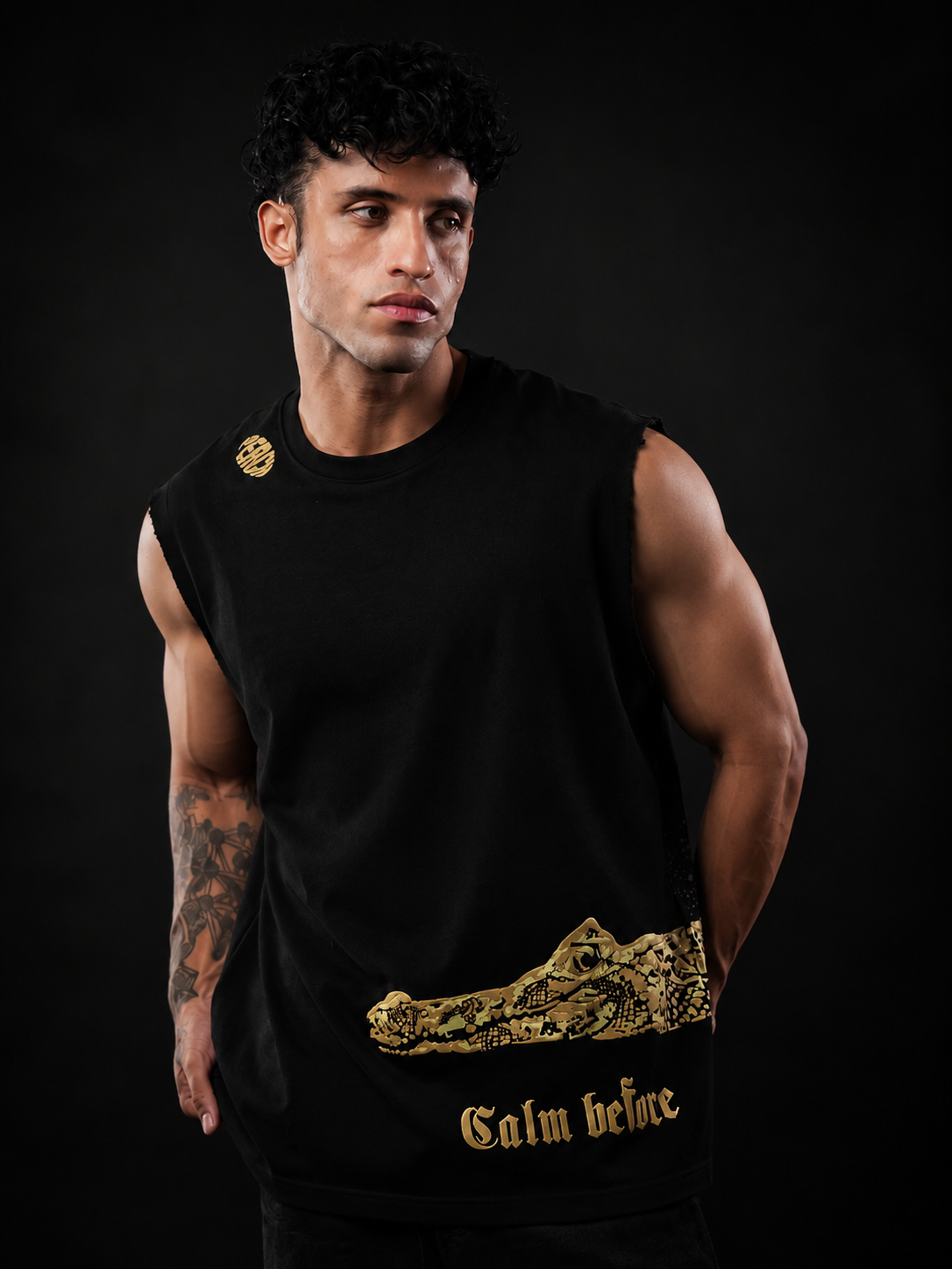 Black Crocodile Print Oversized Tank Tshirt