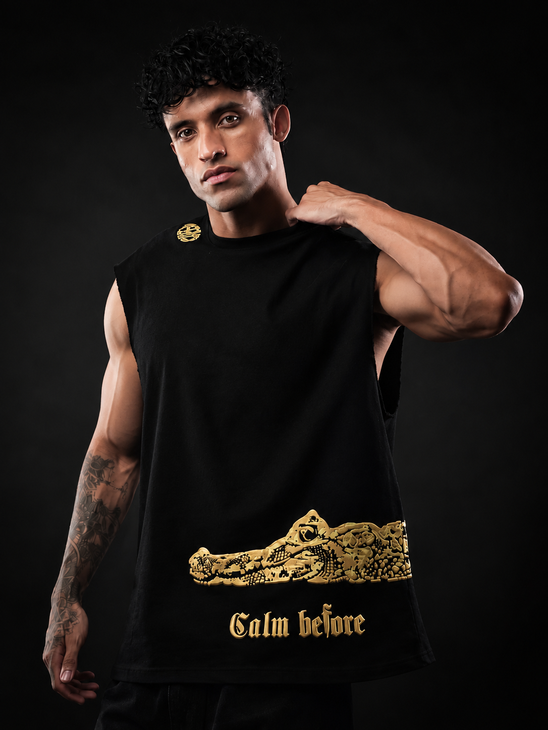 Black Crocodile Print Oversized Tank Tshirt