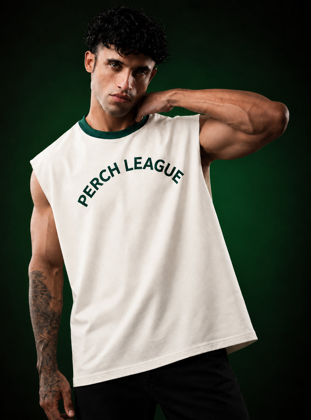 Cream Perch League Cotton Oversized Tank Tshirt
