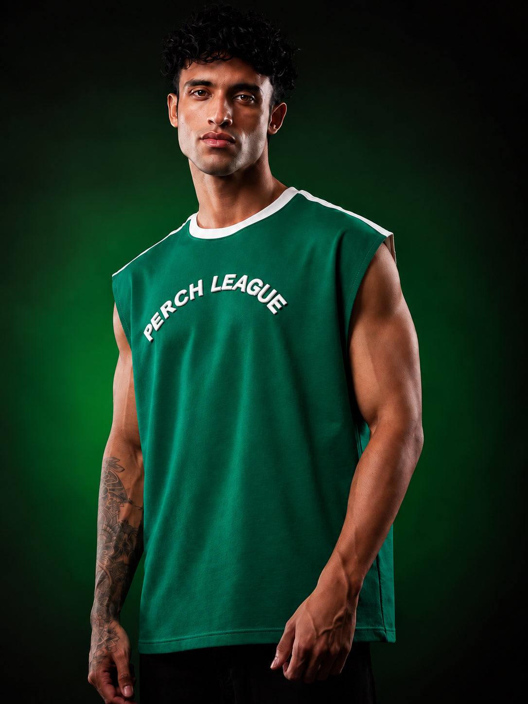 Forest Green Perch League Cotton Oversized Tank Tshirt