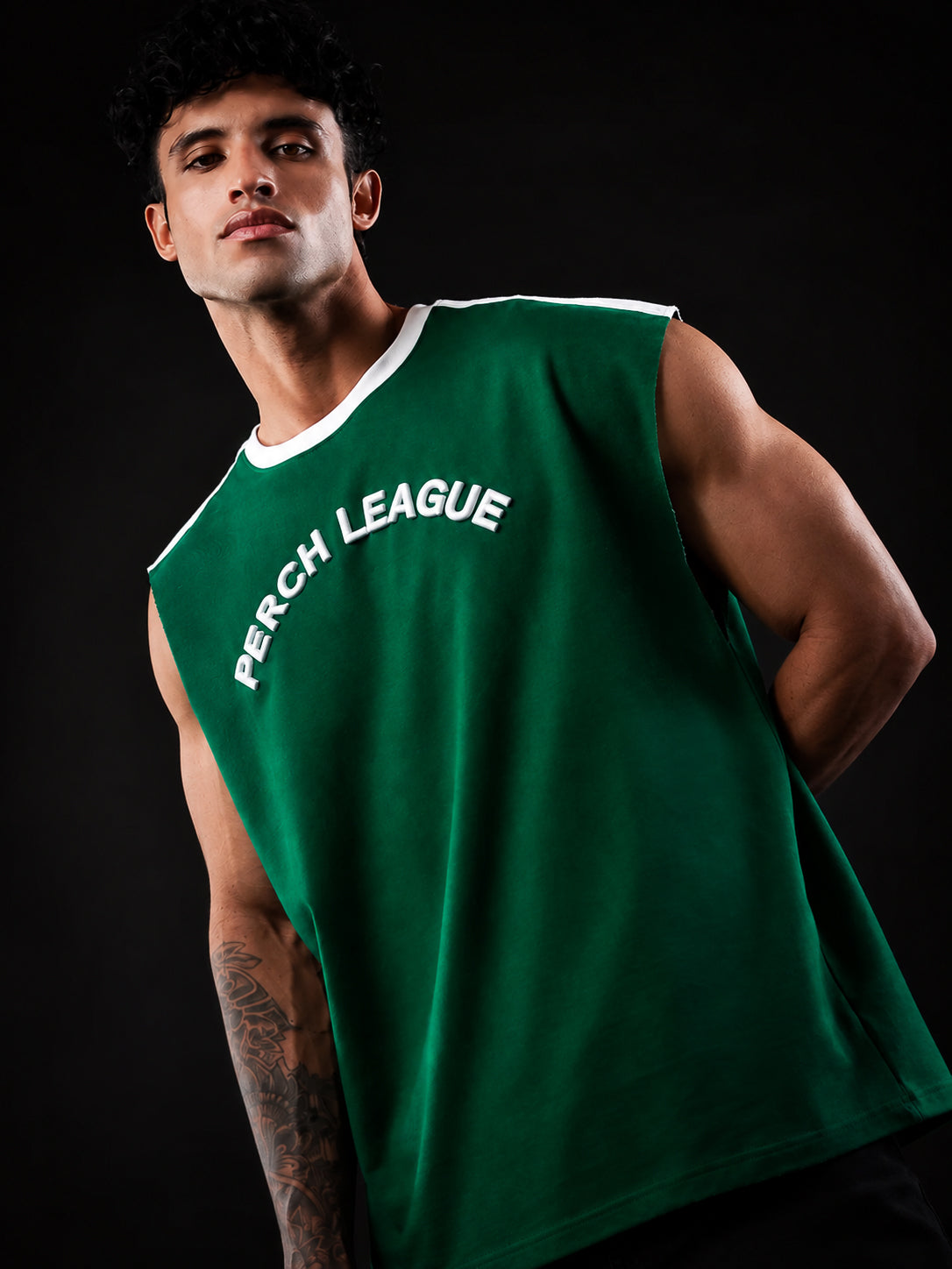 Forest Green Perch League Cotton Oversized Tank Tshirt