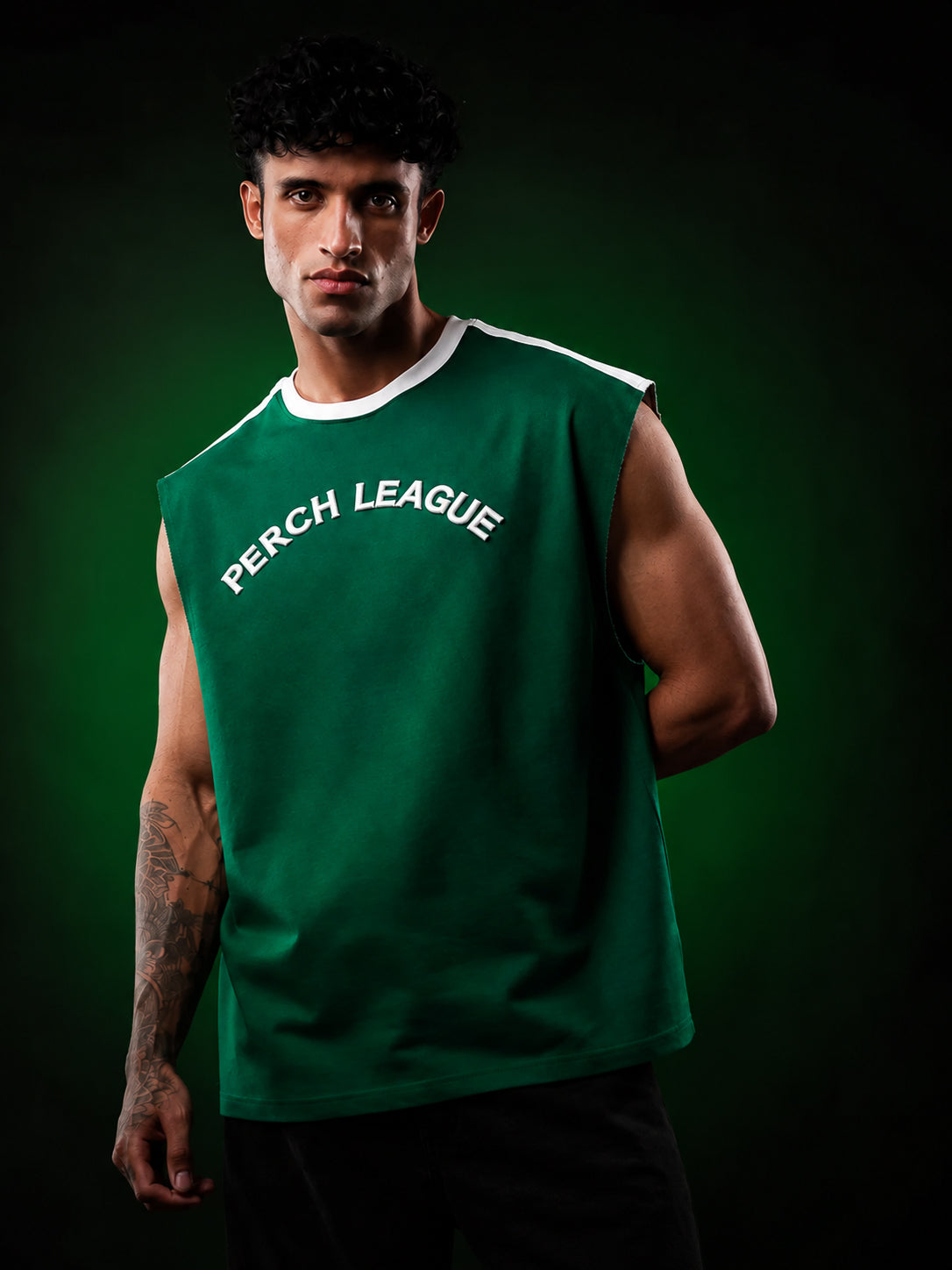 Forest Green Perch League Cotton Oversized Tank Tshirt