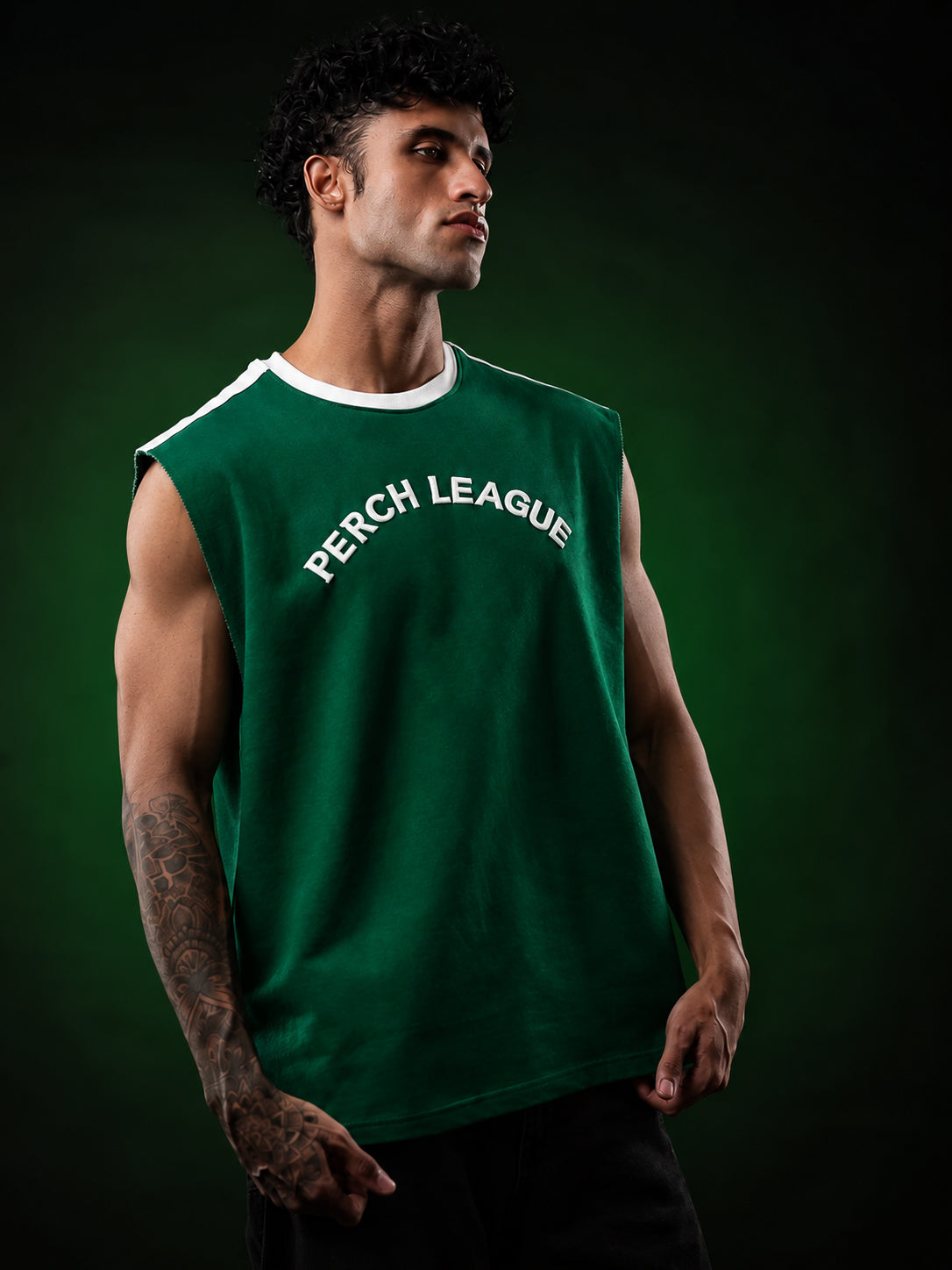 Forest Green Perch League Cotton Oversized Tank Tshirt